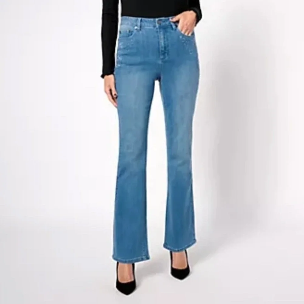 Susan Graver Jeans Women 26W Blue Embellished Bootcut‎ Denim NWT Rhinestone Soft
